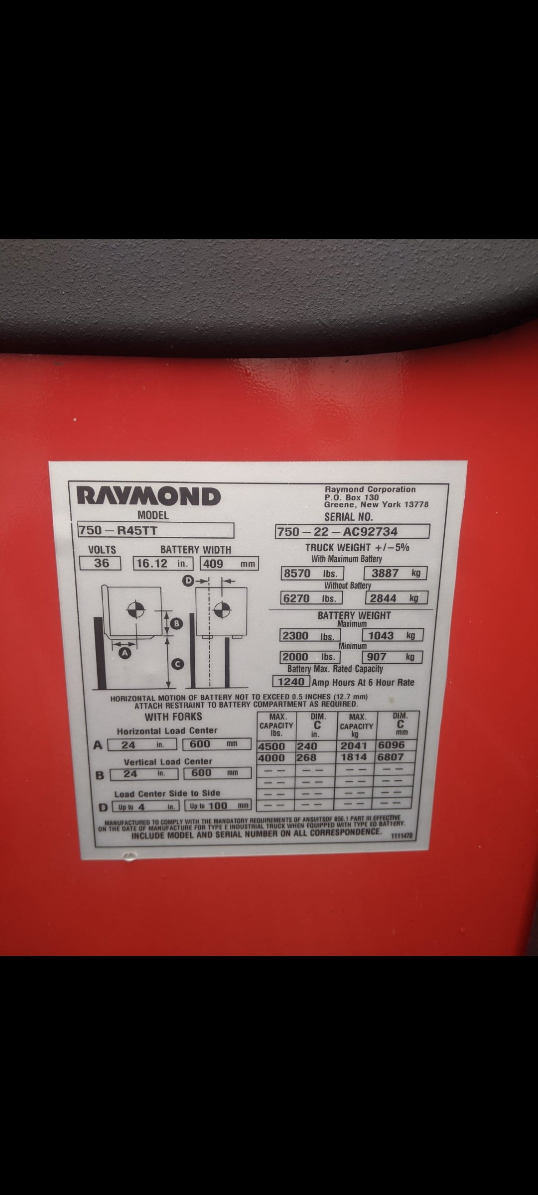 Raymond Forklift Reach Truck - R45-750TT